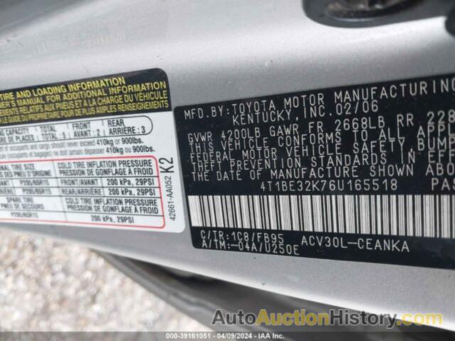 TOYOTA CAMRY LE, 4T1BE32K76U165518