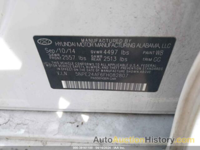 HYUNDAI SONATA 2.4L SE, 5NPE24AF6FH082807