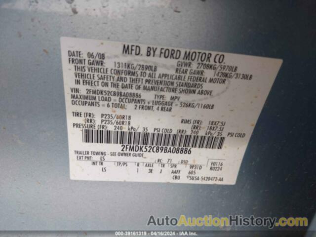 FORD FLEX SEL, 2FMDK52C89BA08886