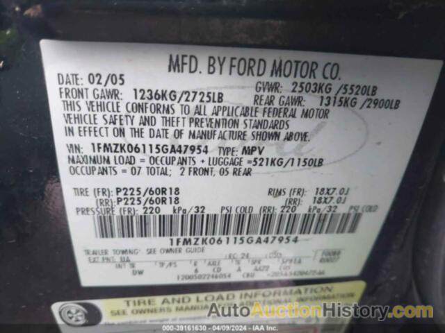 FORD FREESTYLE LIMITED, 1FMZK06115GA47954