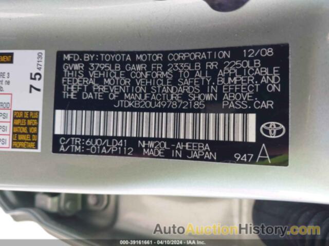 TOYOTA PRIUS, JTDKB20U497872185