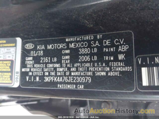 KIA FORTE LX, 3KPFK4A76JE230979