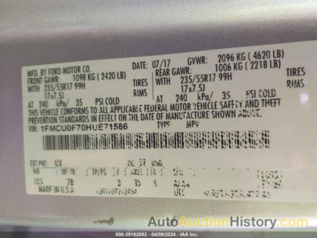 FORD ESCAPE S, 1FMCU0F70HUE71586