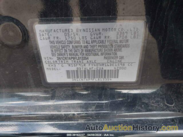 NISSAN VERSA 1.6 S, 3N1CN7AP9FL813354