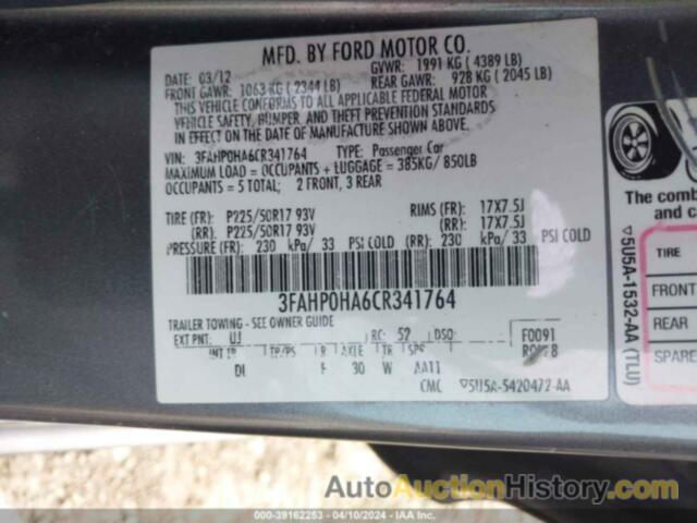 FORD FUSION SE, 3FAHP0HA6CR341764