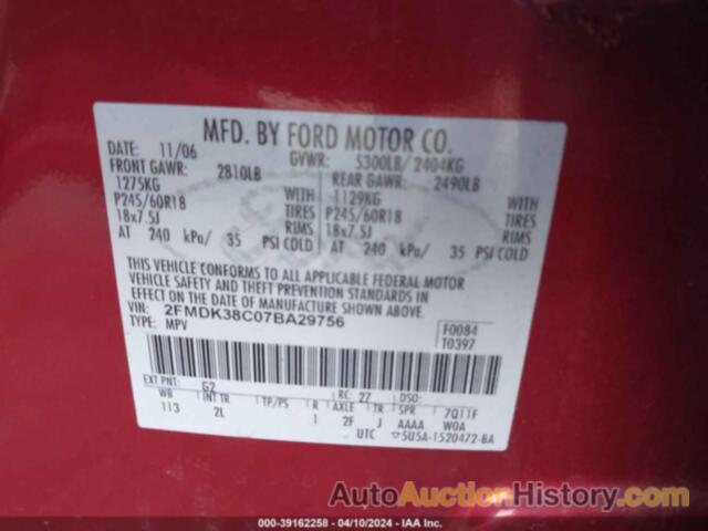 FORD EDGE SEL, 2FMDK38C07BA29756