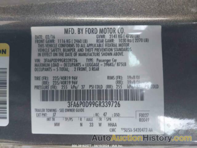 FORD FUSION TITANIUM, 3FA6P0D99GR339726