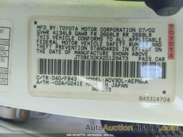 TOYOTA CAMRY LE, JTDBE32KX20129473