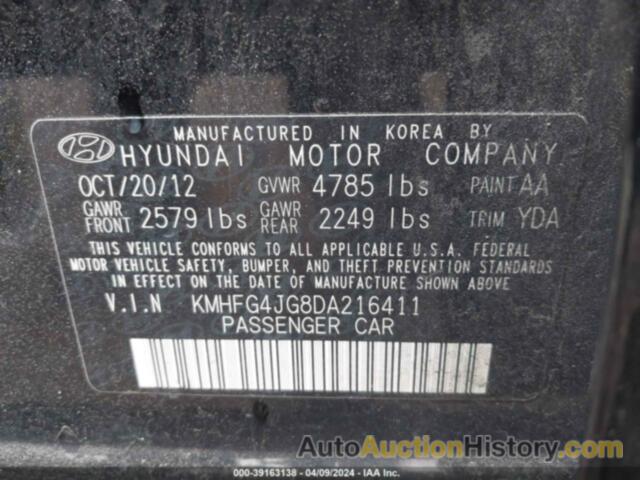 HYUNDAI AZERA, KMHFG4JG8DA216411