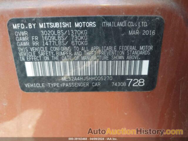 MITSUBISHI MIRAGE SE, ML32A4HJ5HH005270