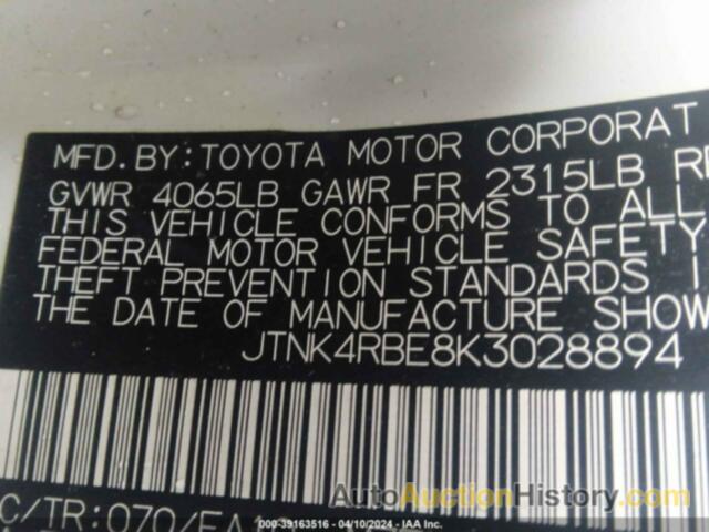 TOYOTA COROLLA SE, JTNK4RBE8K3028894