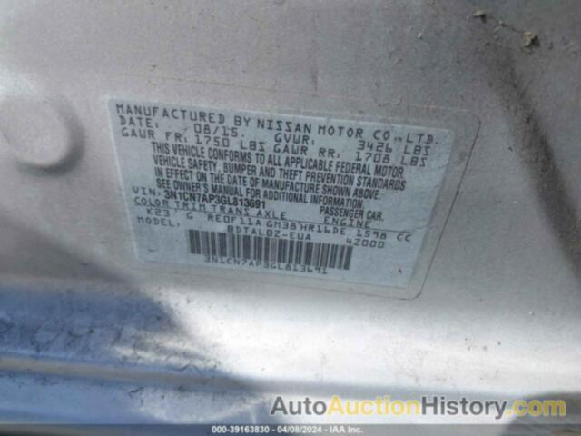 NISSAN VERSA S/S PLUS/SV/SL, 3N1CN7AP3GL813691