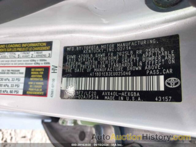 TOYOTA AVALON HYBRID/PREM/TOUR/LTD, 4T1BD1EB3EU025046