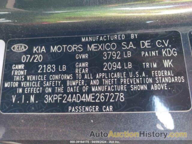 KIA FORTE LXS, 3KPF24AD4ME267278