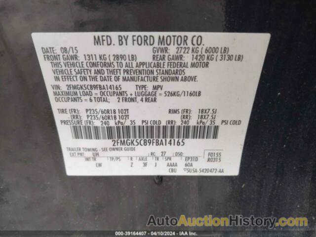 FORD FLEX SEL, 2FMGK5C89FBA14165