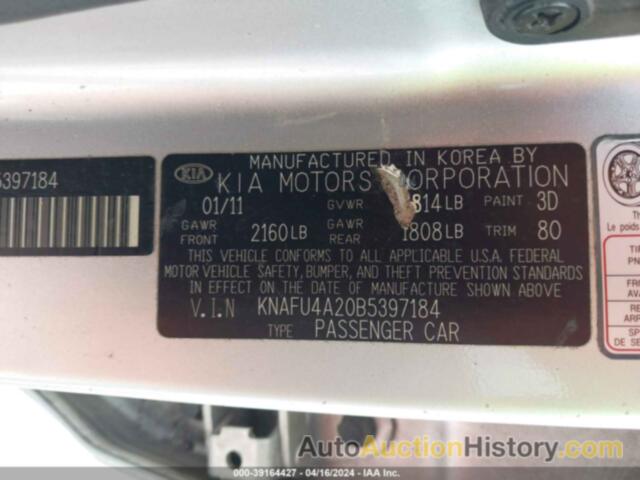 KIA FORTE EX, KNAFU4A20B5397184