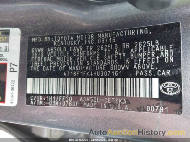 TOYOTA CAMRY LE/XLE/SE/XSE, 4T1BF1FK4HU307161