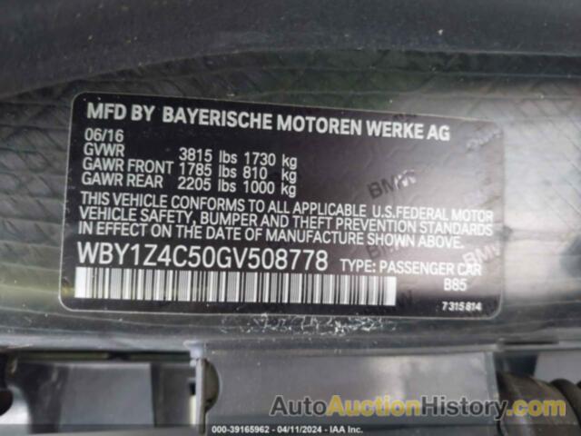 BMW I3 BASE W/RANGE EXTENDER, WBY1Z4C50GV508778