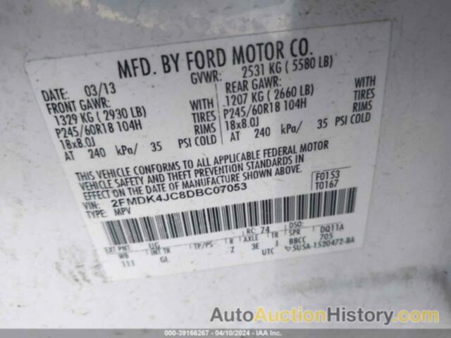 FORD EDGE SEL, 2FMDK4JC8DBC07053