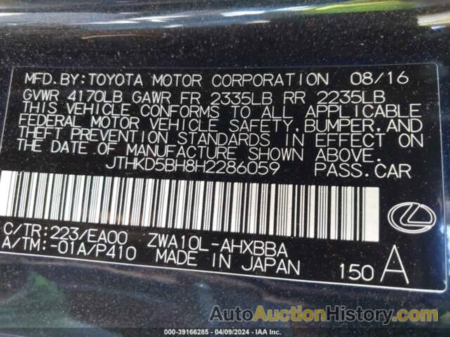 LEXUS CT 200H, JTHKD5BH8H2286059