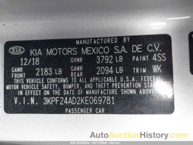 KIA FORTE LXS, 3KPF24AD2KE069781