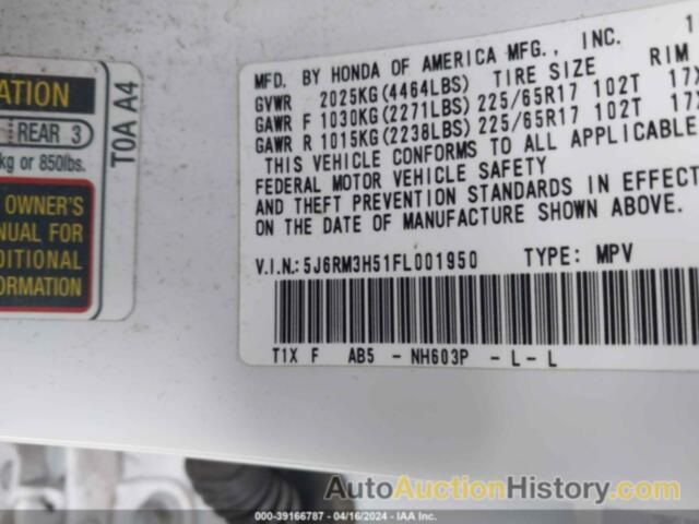 HONDA CR-V EX, 5J6RM3H51FL001950