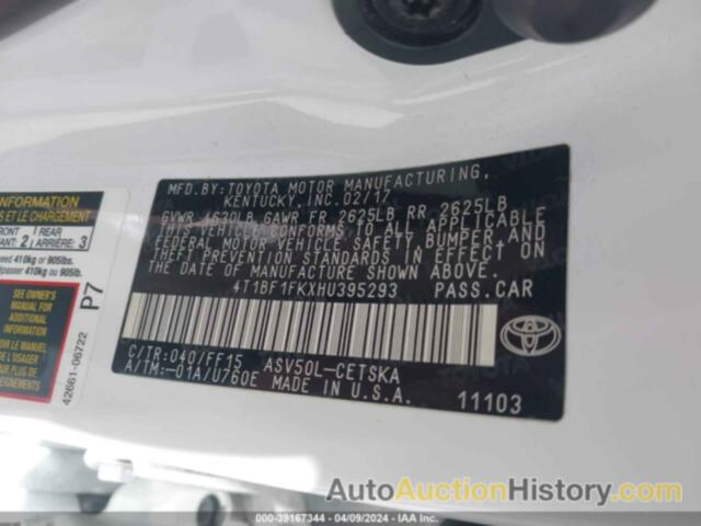 TOYOTA CAMRY SE, 4T1BF1FKXHU395293