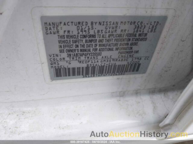 NISSAN SENTRA S, 3N1AB7AP4FY226580