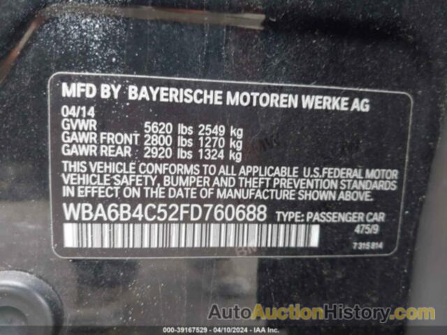 BMW 650I GRAN COUPE XDRIVE, WBA6B4C52FD760688