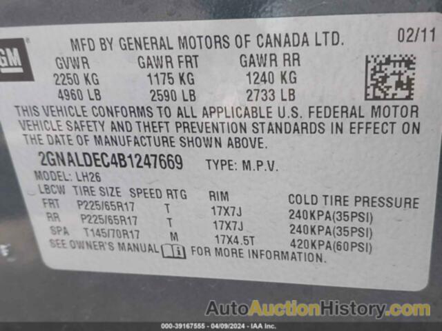 CHEVROLET EQUINOX 1LT, 2GNALDEC4B1247669