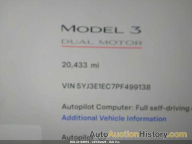 TESLA MODEL 3 PERFORMANCE DUAL MOTOR ALL-WHEEL DRIVE, 5YJ3E1EC7PF499138