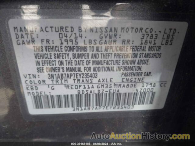 NISSAN SENTRA FE+ S/FE+ SV/S/SL/SR/SV, 3N1AB7AP7EY235403