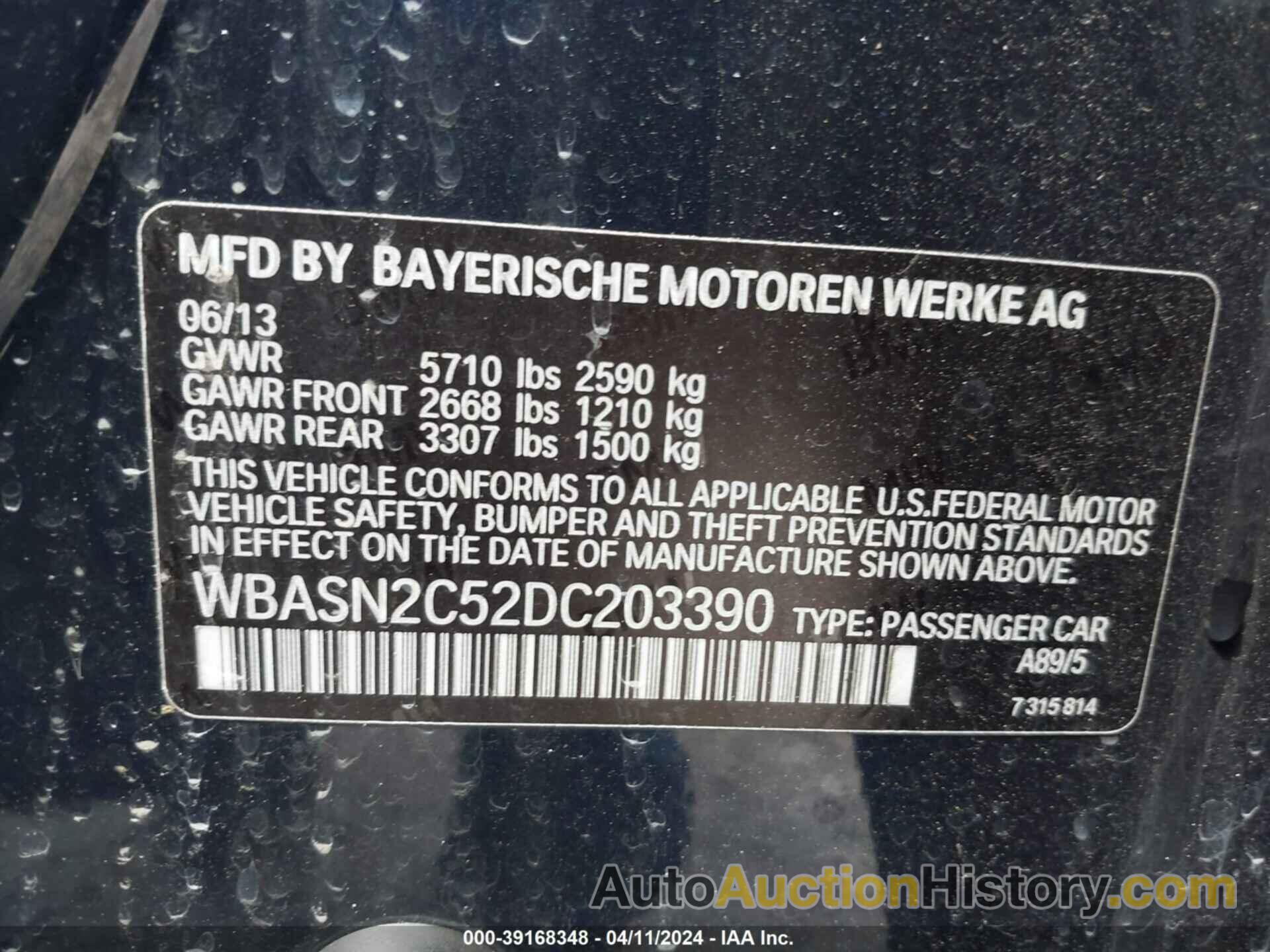 BMW 535I GRAN TURISMO, WBASN2C52DC203390