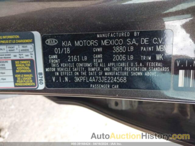 KIA FORTE LX, 3KPFL4A73JE224568