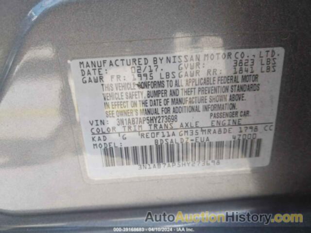 NISSAN SENTRA SV, 3N1AB7AP5HY273698