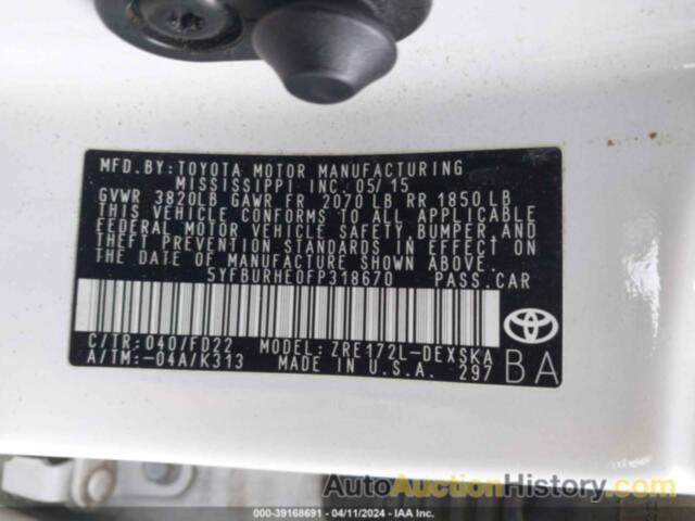 TOYOTA COROLLA S, 5YFBURHE0FP318670