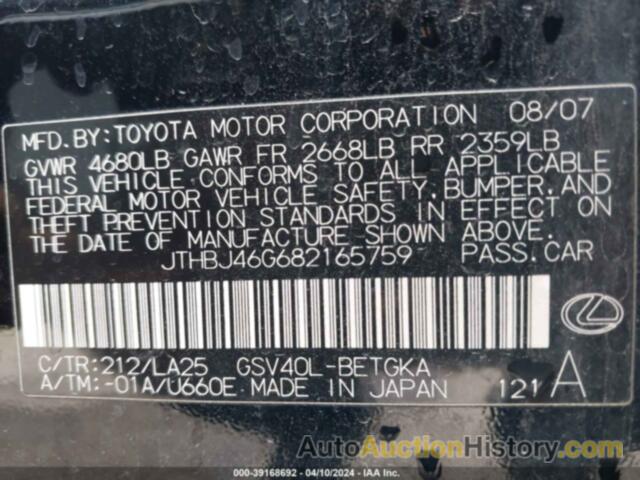 LEXUS ES 350, JTHBJ46G682165759