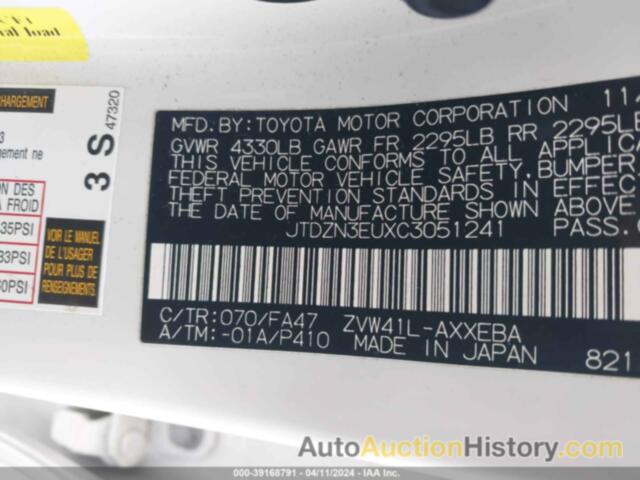 TOYOTA PRIUS V THREE, JTDZN3EUXC3051241