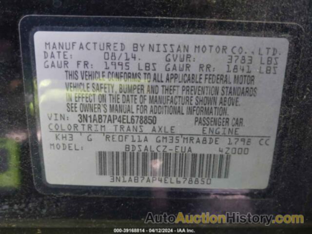 NISSAN SENTRA S, 3N1AB7AP4EL678850