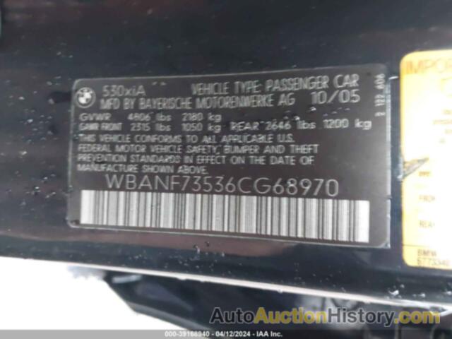 BMW 530XI XI, WBANF73536CG68970