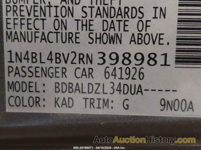 NISSAN ALTIMA S, 1N4BL4BV2RN398981