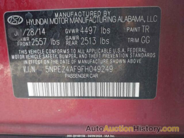 HYUNDAI SONATA SE, 5NPE24AF9FH049249