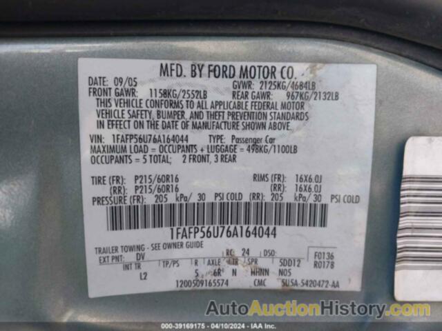 FORD TAURUS SEL, 1FAFP56U76A164044