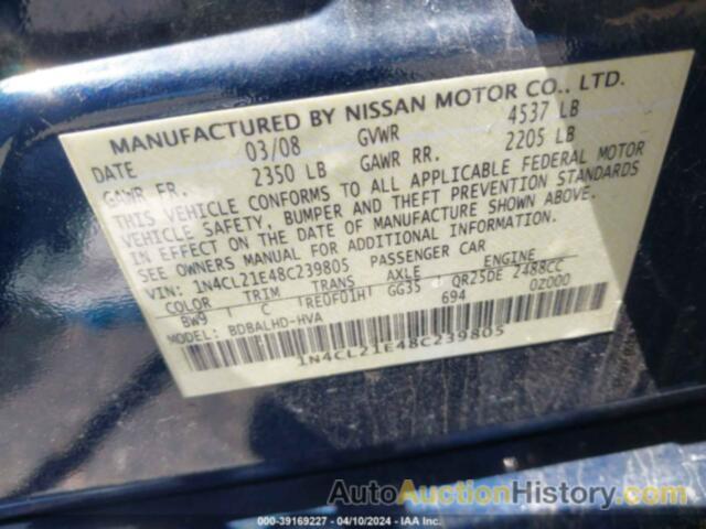 NISSAN ALTIMA HYBRID, 1N4CL21E48C239805