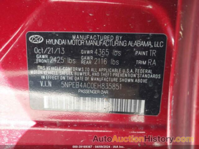 HYUNDAI SONATA GLS, 5NPEB4AC0EH835851