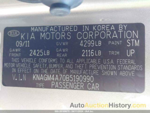 KIA OPTIMA LX, KNAGM4A70B5190990