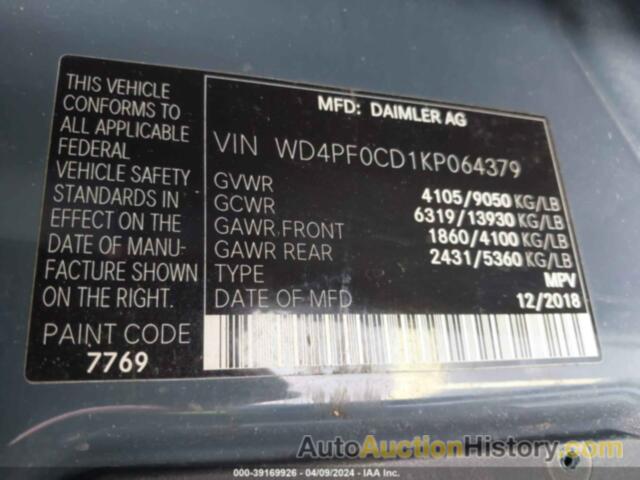 MERCEDES-BENZ SPRINTER 2500 HIGH ROOF V6/STANDARD ROOF V6, WD4PF0CD1KP064379