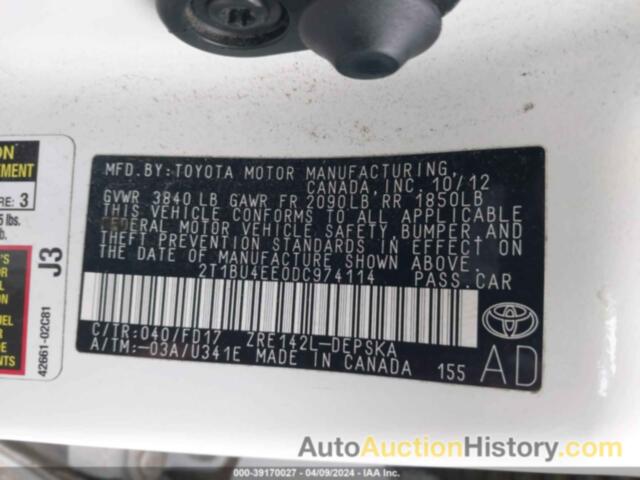 TOYOTA COROLLA S, 2T1BU4EE0DC974114