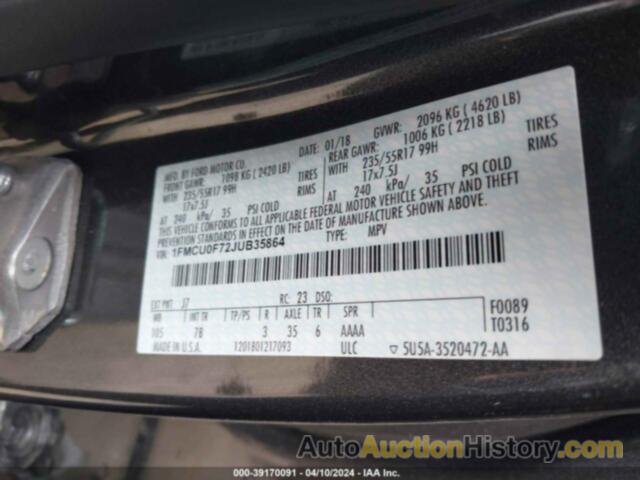 FORD ESCAPE S, 1FMCU0F72JUB35864