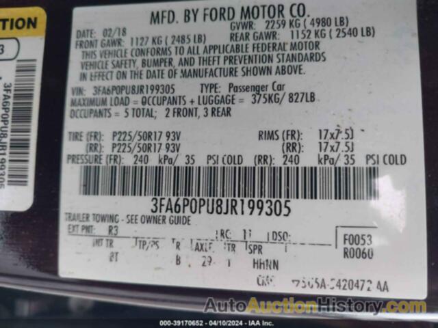 FORD FUSION ENERGI SE LUXURY, 3FA6P0PU8JR199305